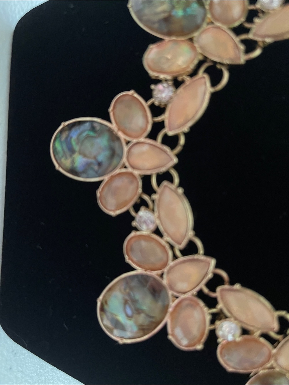 Gold-Tone Necklace & Earring Set with Peach Stones and Abalone Accents - Picture 3 of 4